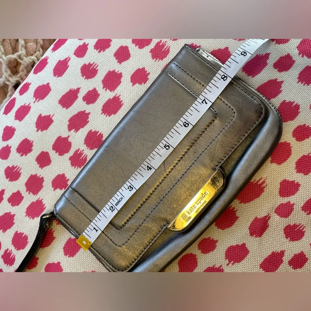 Kate Spade Metallic Silver Leather Flap Clutch/Wristlet